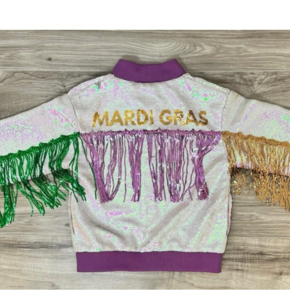 Mardi Gras Sequin Jacket with Fringe